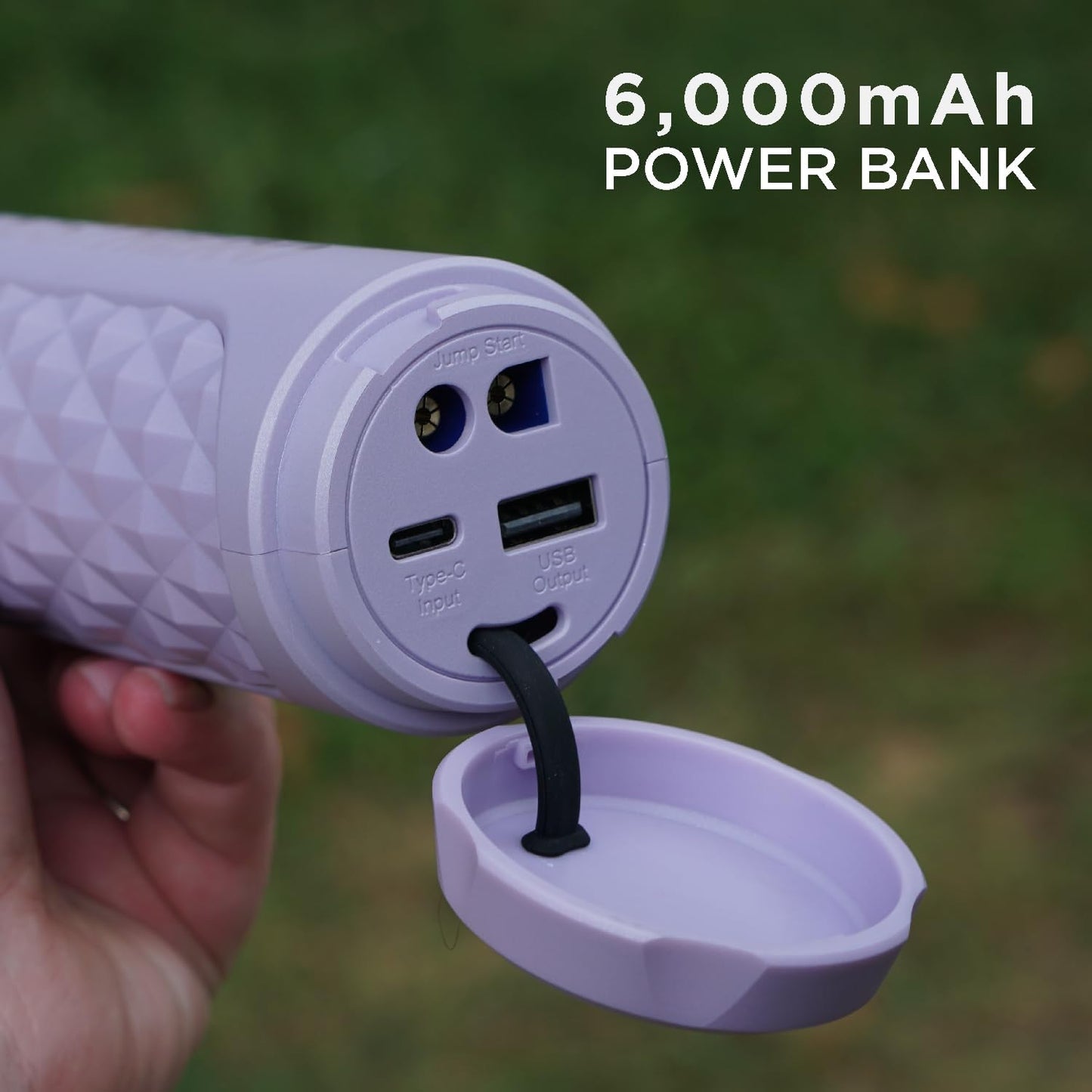 BoostHero Portable Car Battery Jump Starter, 6,000mAh Power Bank, LED Flashlight, with Smart Jumper Cables for up to 6.0L Gas/4.0L Diesel Engines (Lilac)