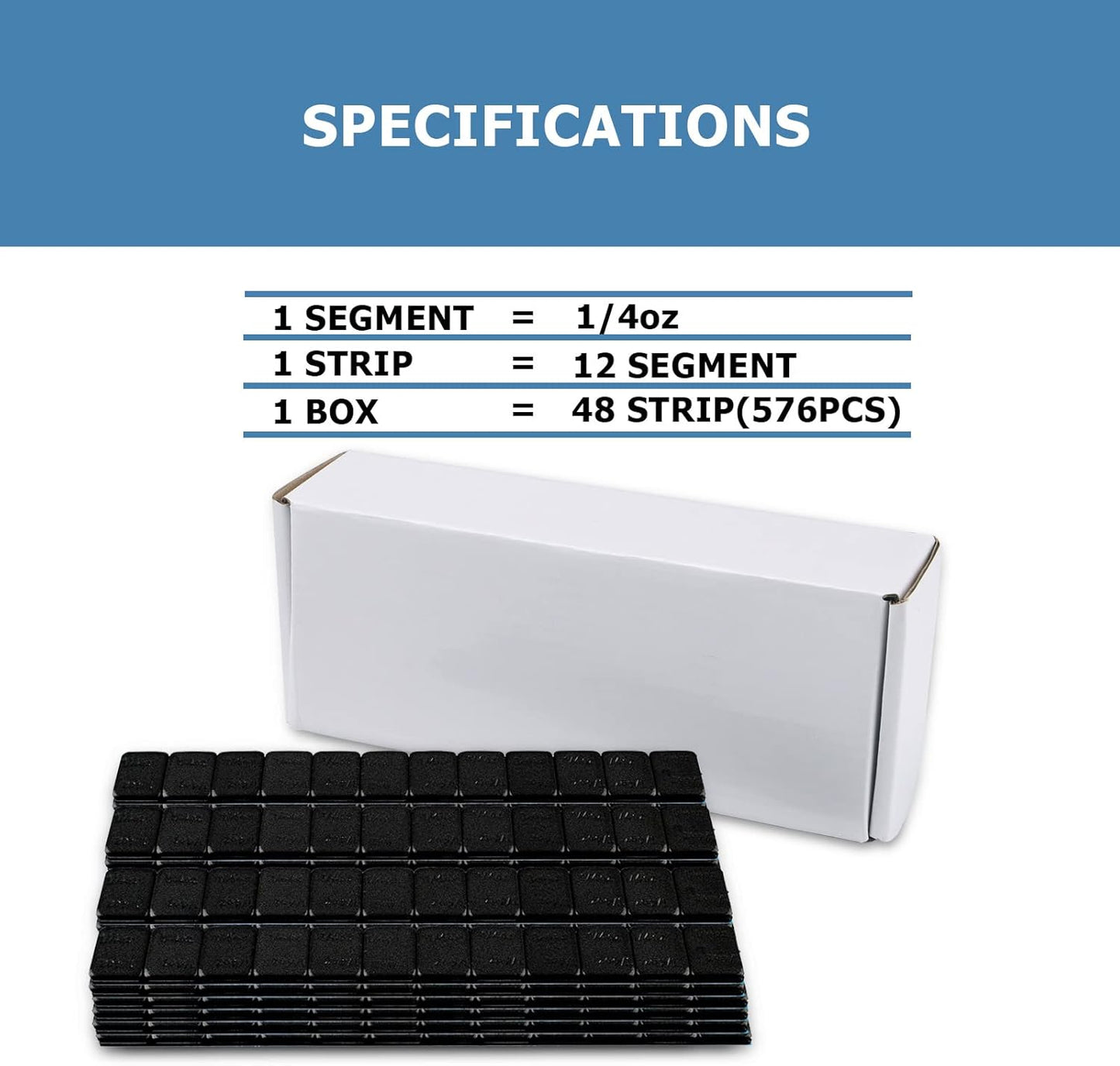 1/4 Oz Black Stick on Wheel Weights (1box，576pcs,144oz), Adhesive Backed Wheel Weights for Cars, Trucks, SUVs, Motorcycles, Low Profile