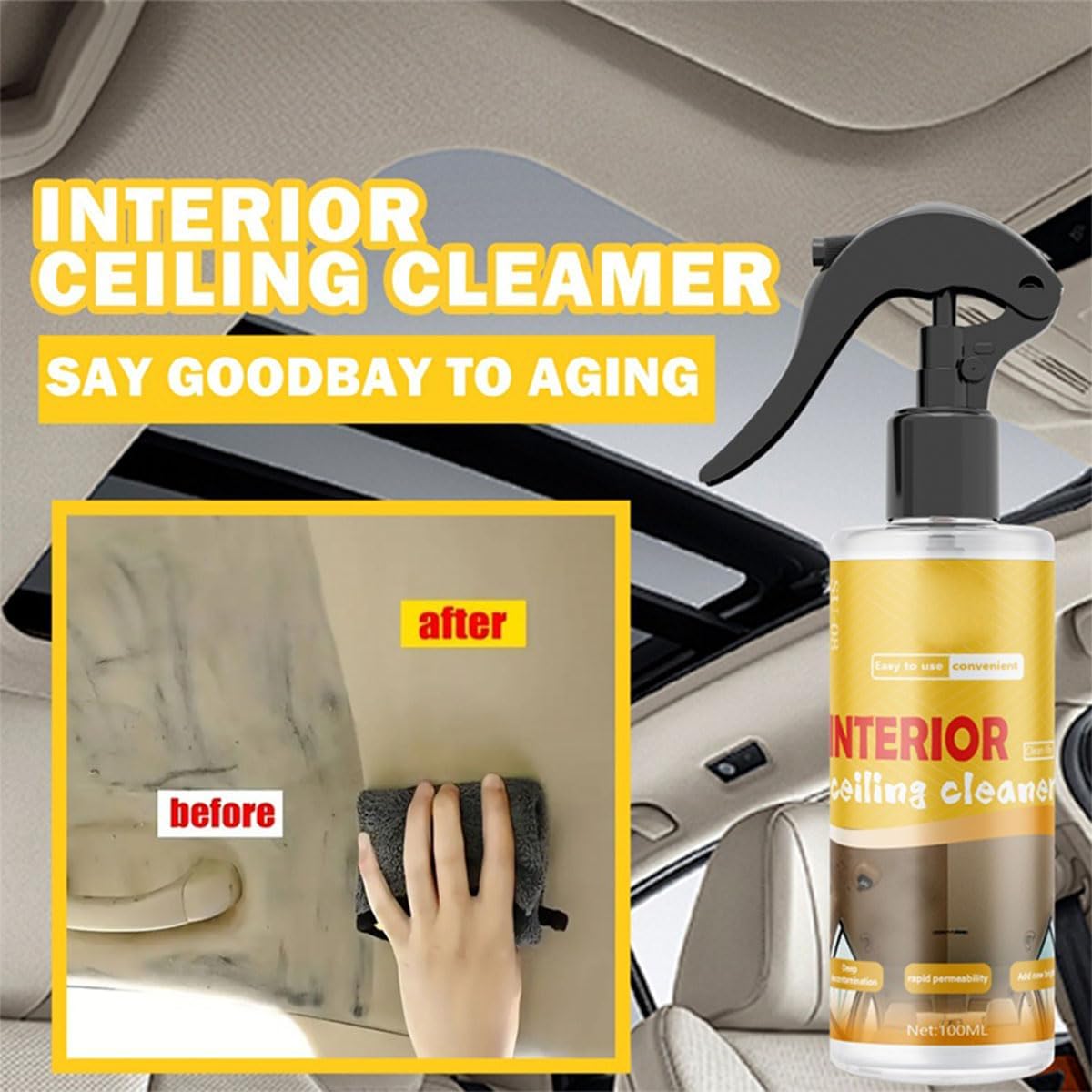 Multi-Purpose Car Interior Fabric Clean Polish Spray,Applies To Vehicle Seat、Upholstery、Headliner Cleaner,Vehicle Interior Polish Spray (3PCS)