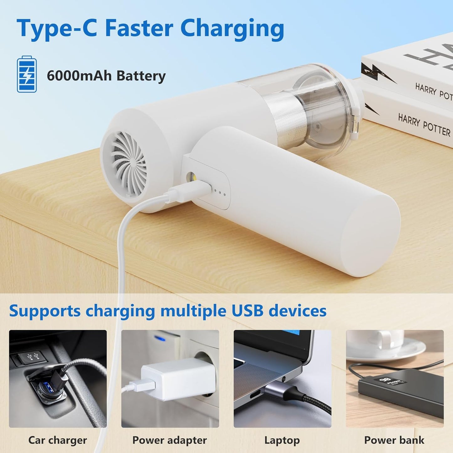 90° Foldable Mini Vacuum Cleaner, 4 in 1 Handheld Car Vacuum Portable Cordless 16000Pa Brushless Motor, Rechargeable Air Duster for Car, Home, Office, Pet