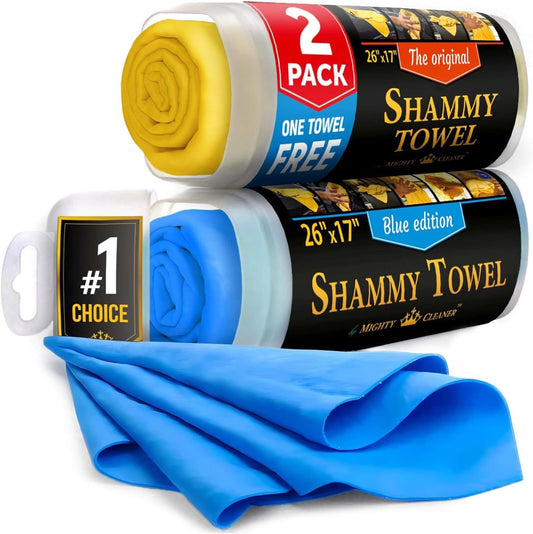 Premium 2pk +1 Free Shammy Cloth - Super Absorbent Chamois Towel - Reusable & Scratch-Free - Soft Car Drying Towels (26"x17")