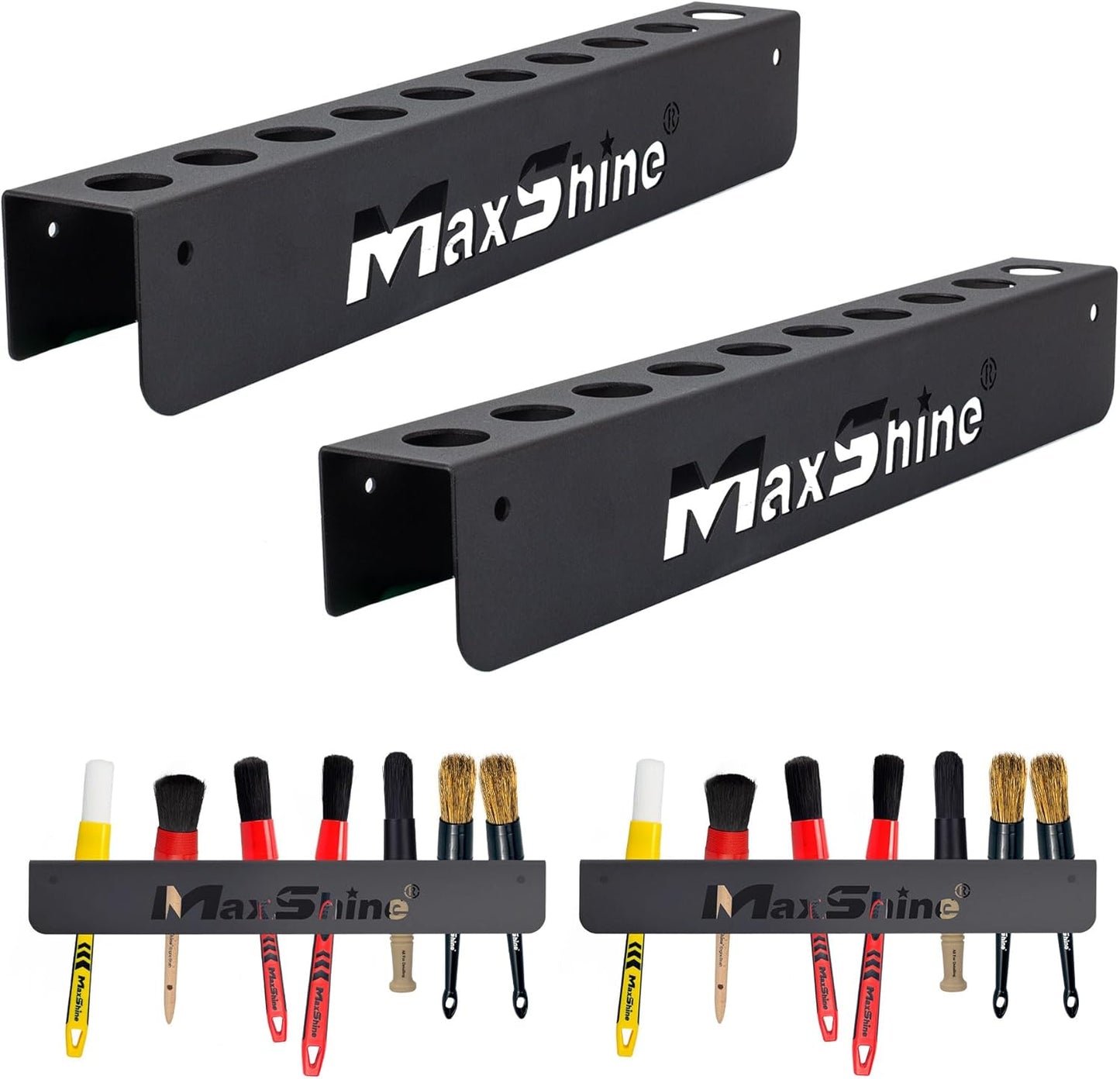 Maxshine Universal Detailing Brush Holder - 10 Car Detailing Brushes Organizer, Sturdy, Simple & Lightweight Design, Easy Wall Mounting for Access, Premium Auto Detailing Accessories & Supplies