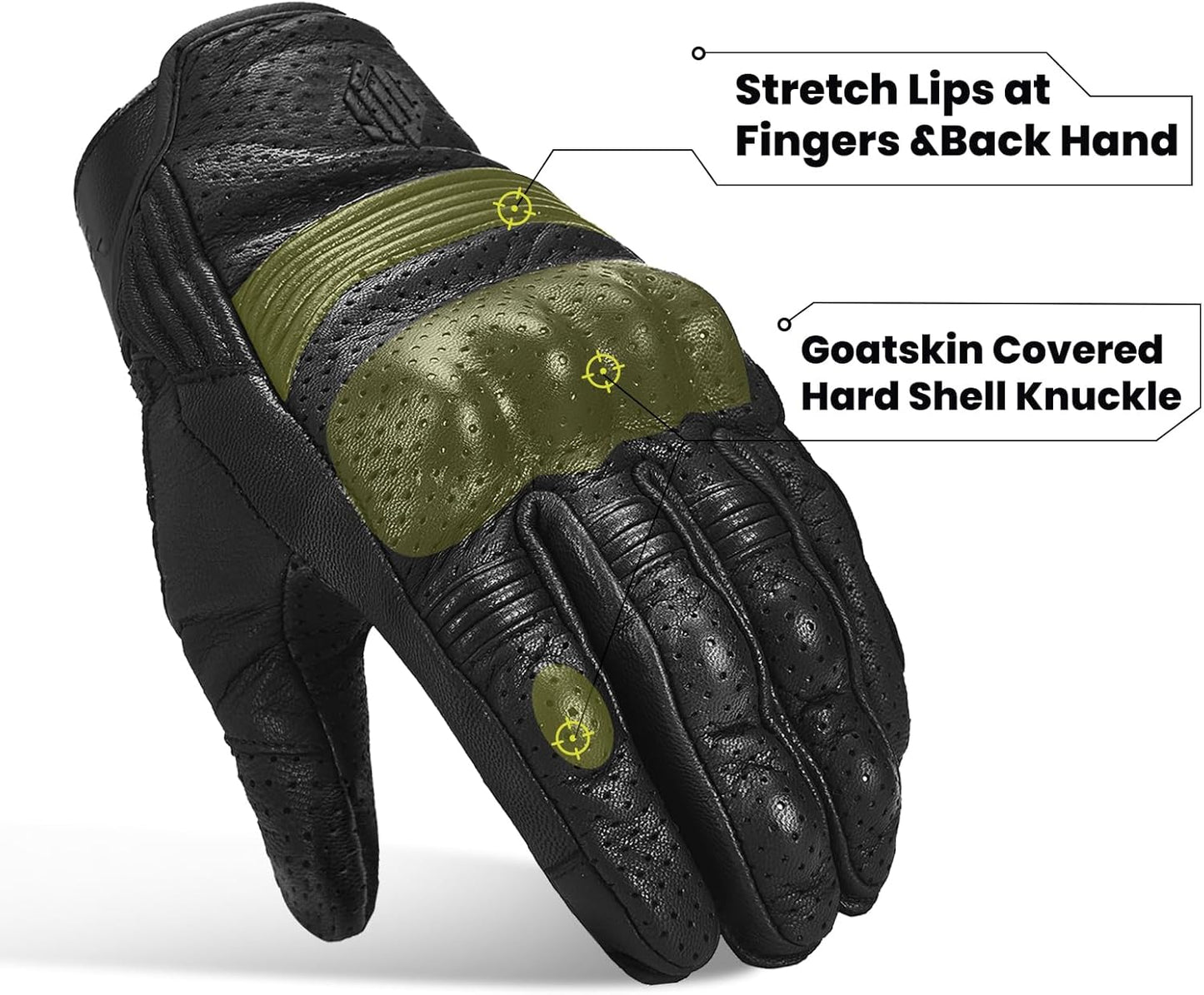 ILM Goatskin Leather Motorcycle Motorbike Powersports Racing Gloves Touchscreen for Men and Women Model DN01(XL, Black Unperforated)