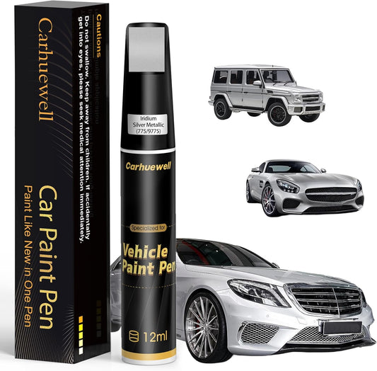 (775/9775) Iridium Silver Metallic Touch Up Paint Compatible with Mercedes-Benz, Exact Match Car Paint Pen Automotive Scratch Repair Remover Kit Quick & Easy Solution for Vehile Chips and Nicks
