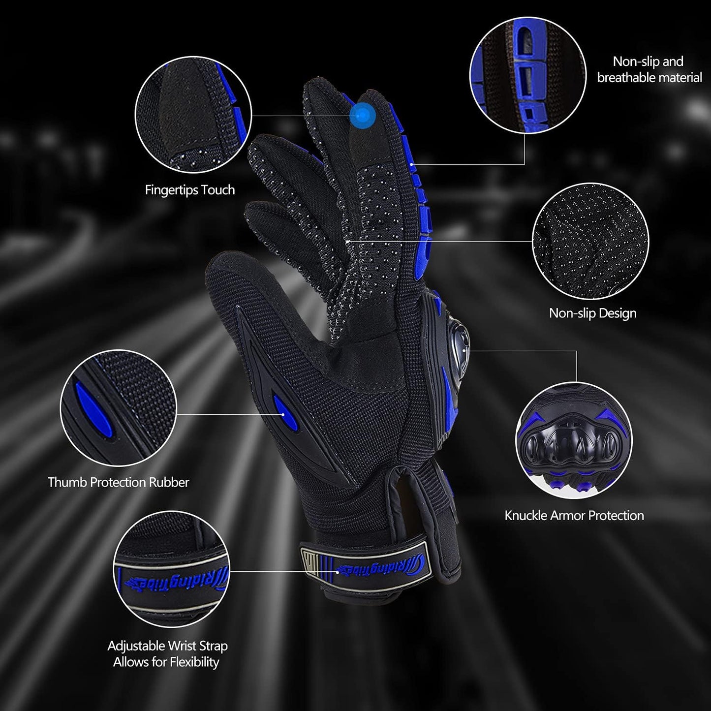 Motorcycle Gloves for Men and Women Full Finger Touchscreen Mountain Dirt Bike Gloves for Powersports BMX ATV MTB Driving Motocross Cycling Gloves(M, Blue)