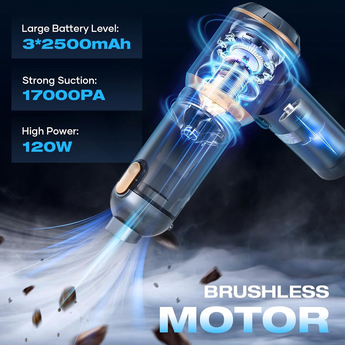 MENDED Handheld Car Vacuum Cleaner 15000PA Portable,Cordless 3 in 1 Handheld Vacuum with 2025 Upgrade Brushless Motor and Type C for Car,Office and Home Cleaning HL127 (Rose Gold)