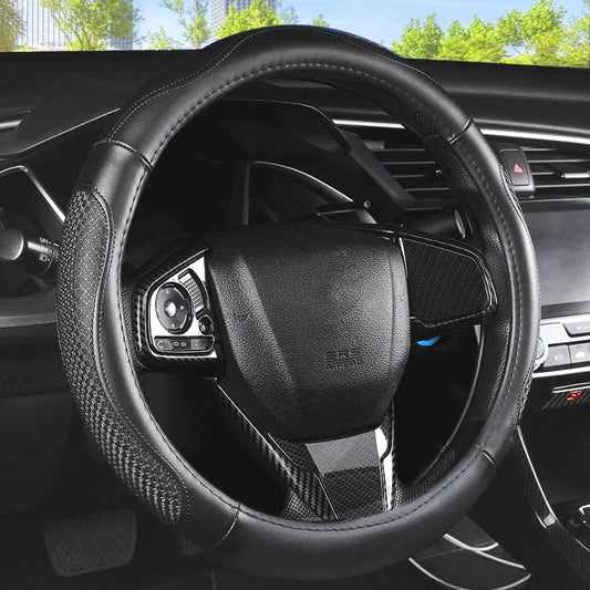 Leather Car Steering Wheel Cover 15 inch Universal Fit Microfiber Steering Wheel Cover Anti-Slip, Soft, Breathable, Full Surround Car Wheel Cover