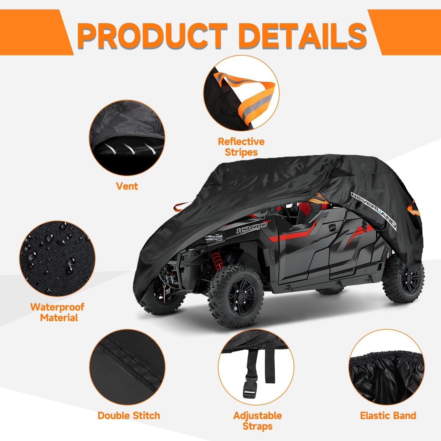 NEVERLAND UTV Cover Waterproof Outdoor - Oxford Cloth Compatible with Polaris Ranger RZR Yamaha Rhino Can-Am Commander Defender Honda Pioneer Sxs Teryx 2-3 Passenger Black (Up to 125”)