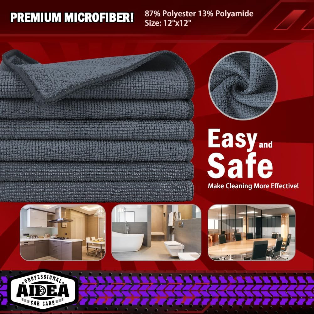 AIDEA Microfiber Cleaning Cloth Grey 10PK, Micro Fiber Cloth for Cleaning Cars, Premium All Purpose Car Towels, Dusting Cloth Cleaning Rags SUVs, House, Kitchen, Window, Workshops, 12"×12"