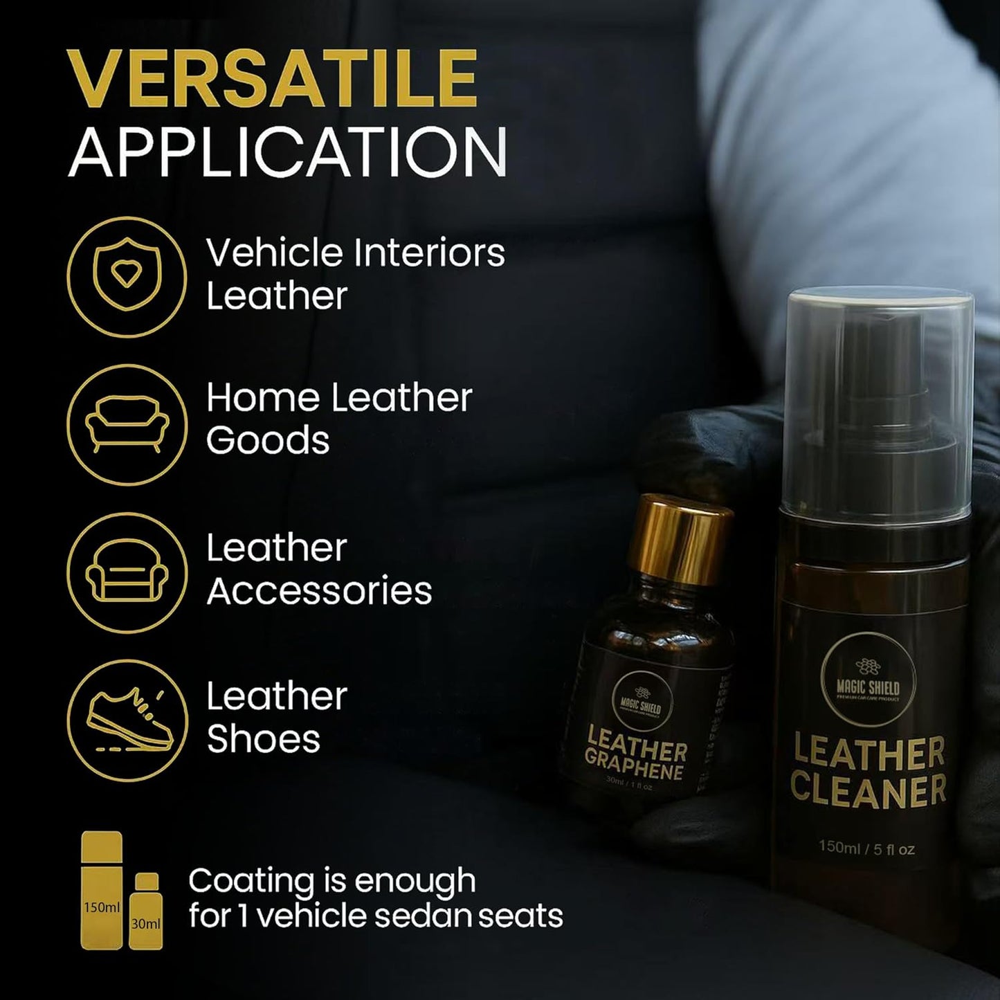 Graphene Leather Care Coating- Lasts 5 Years+ in Real World - Advance SiO2 Protection, UV & Water Resistant, Perfect for Cars, Motorcycles, Marine, RVs, Furniture and Shoes