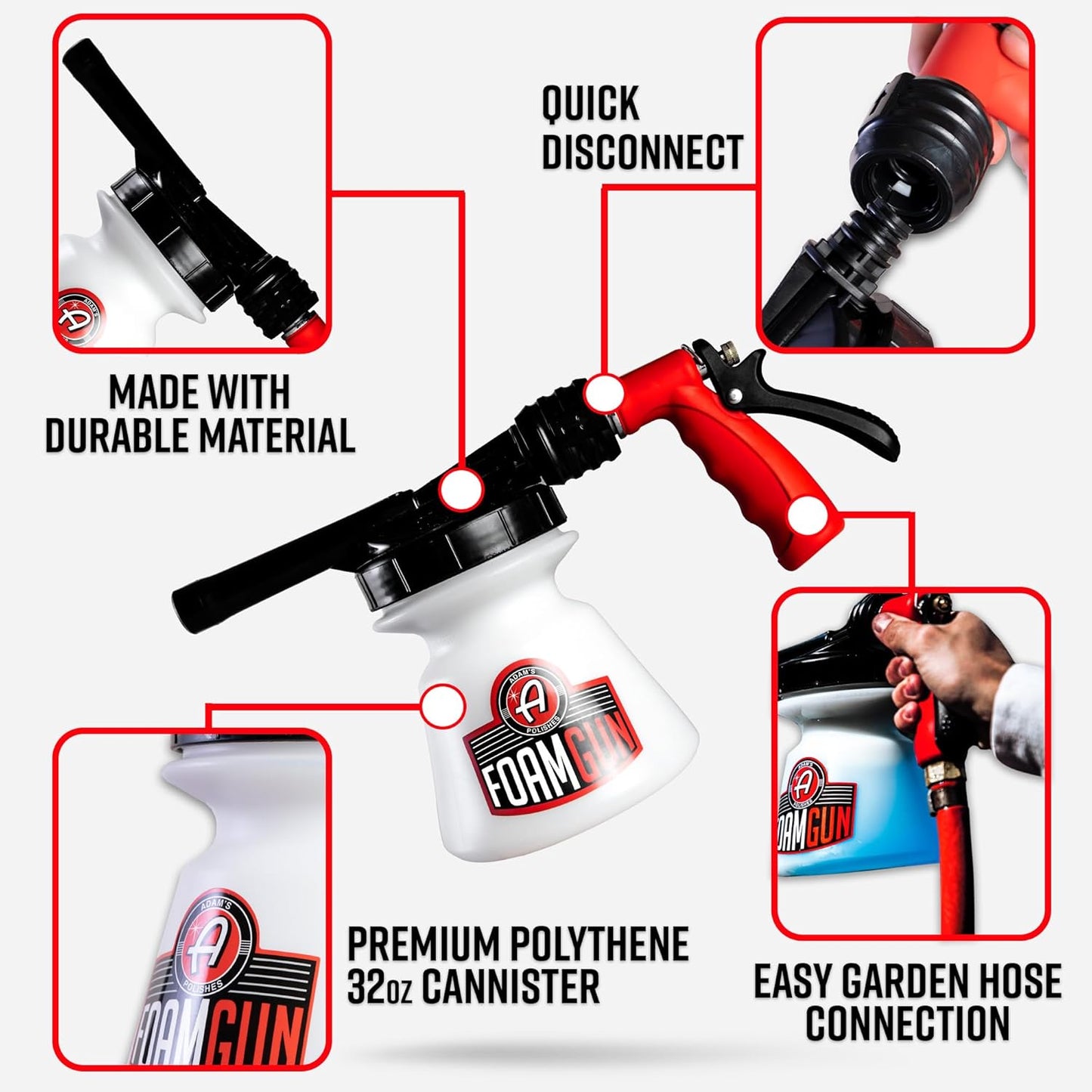 Adam's Foam Gun Car Wash Foam Sprayer - Connects to Garden Hose for Car Washing, No Pressure Washer Required, Use Snow Foam Blaster with Car Soap, Shampoo or Detergent