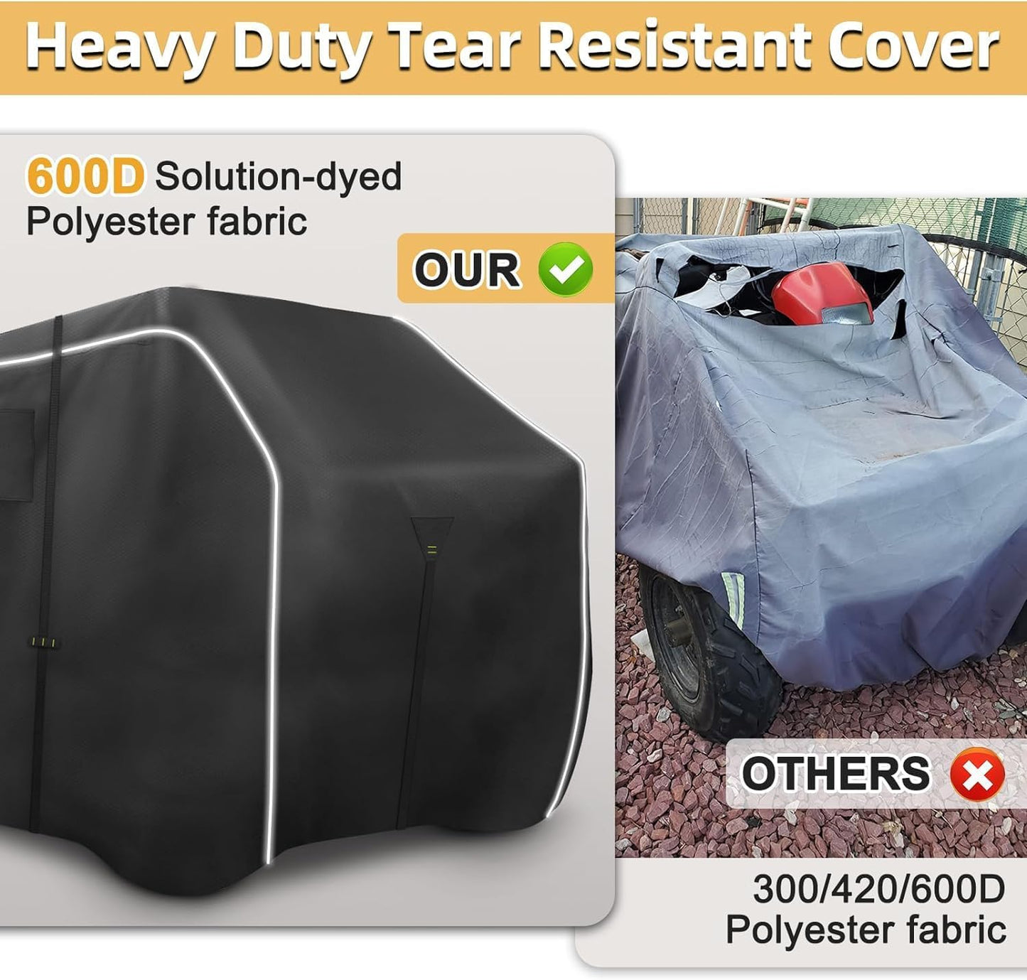 600D ATV Cover, Waterproof & Windproof 4 Wheeler Covers Outdoor Storage, Heavy Duty Quad Wheeler Cover Accessories Fit for Polaris Yamaha Suzuki Honda, 75" L x 47" W x 37" H, Black