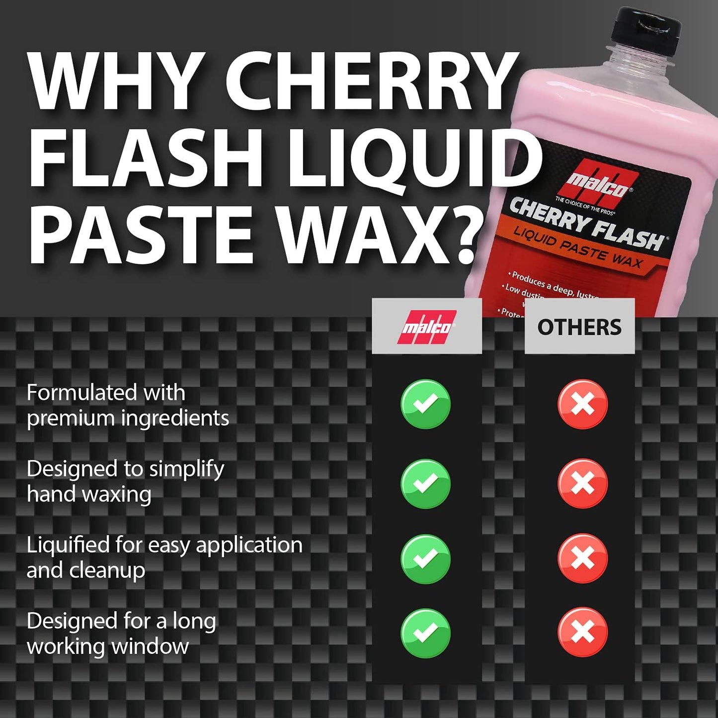 Malco Cherry Flash Automotive Liquid Paste Wax – Protect & Shine Your Vehicle/Easiest Way to Hand Wax Your Car/Lasting Gloss & Protection For Cars, Trucks, Boats, and Motorcycles / 64 Oz. (124864)
