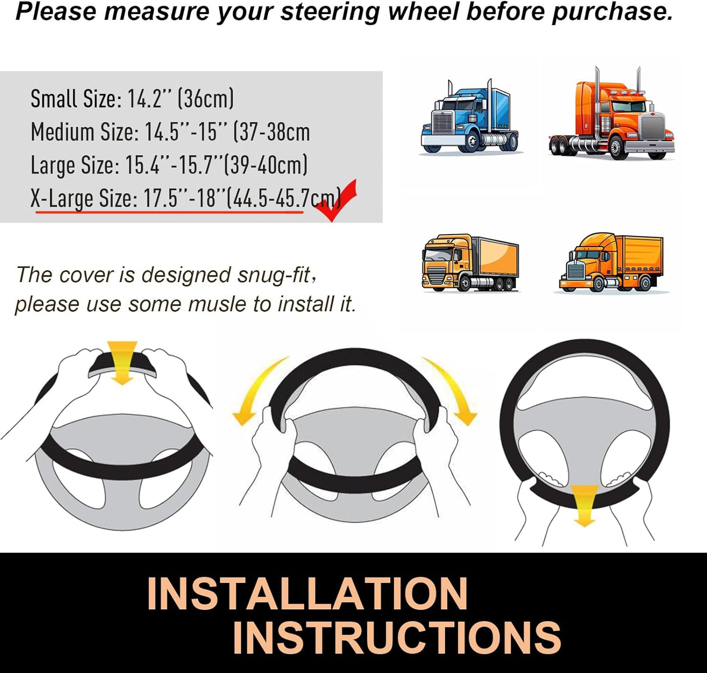 PINCTROT XL Size 17.5-18 Inch Comfy Grip Steering Wheel Cover for Semi Truck, Fits RV, Big Rig Trucker, 18 Wheeler and Classic Cars, Anti-Slip Design 17.5-18 Inch(Silicone Orange)