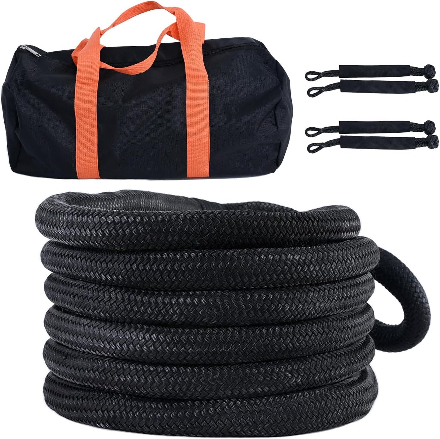 Kinetic Recovery Tow Rope, 48000LBS Snatch Strap with Soft Shackles, Extreme Duty 30% Elasticity Energy Offroad Towing Straps Kit for Car Jeep Trucks SUV UTV ATV Tractor - 1" x 20ft, Black