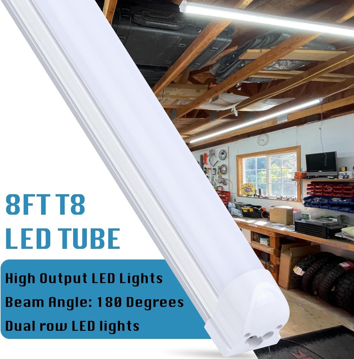 (12-Pack), 8FT LED Shop Light Fixture, Super Bright 100W 6000K Cold White 15000LM, 8 Foot Led Lights, Flat 2 Rows Flat Shape 96" LED Shop Lights,Linkable T8 LED Tube Lights for Garage Warehouse