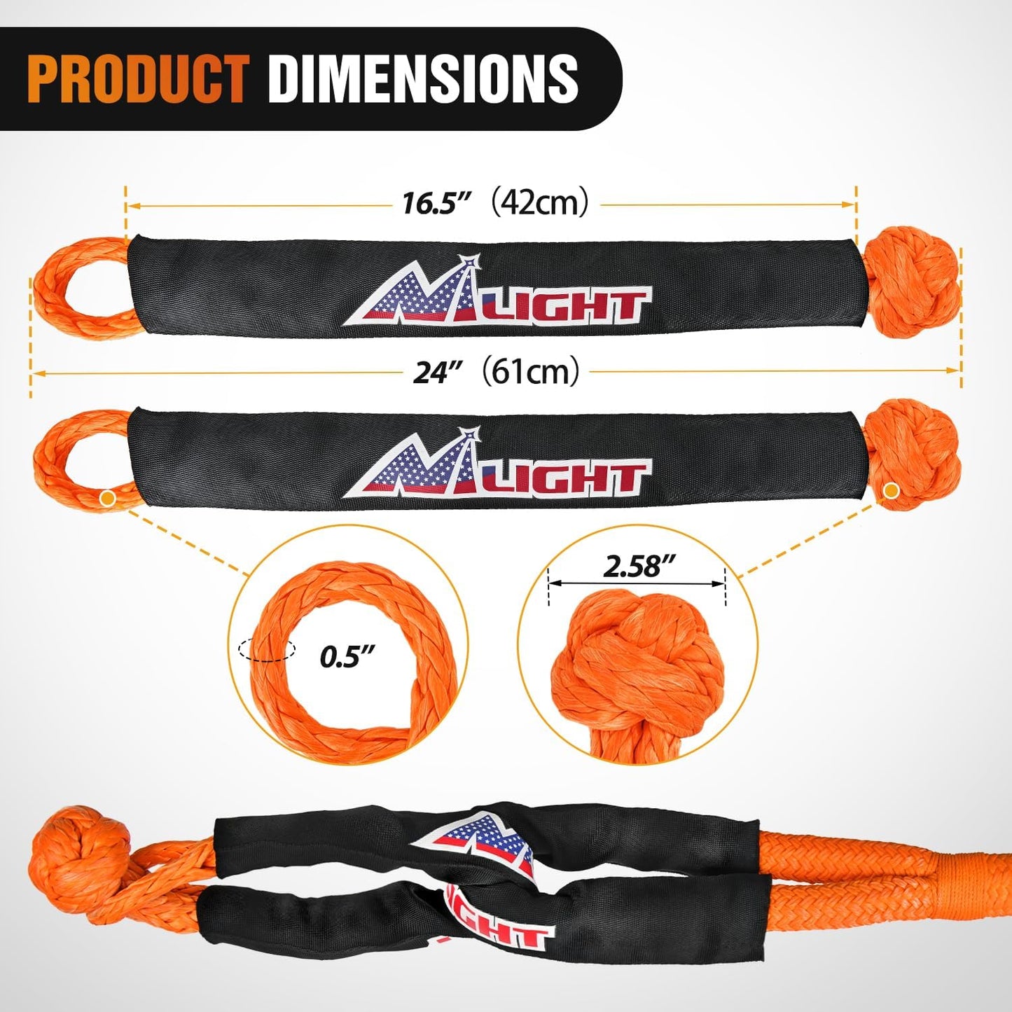 Nilight Kinetic Recovery Tow Rope Kit with 2 Soft Shackle 1" x 30ft Heavy Duty Offroad Tow Rope Snatch Strap Towing Strap kit (33,000LBS) for UTV ATV SUV Truck Car Jeep Tractor