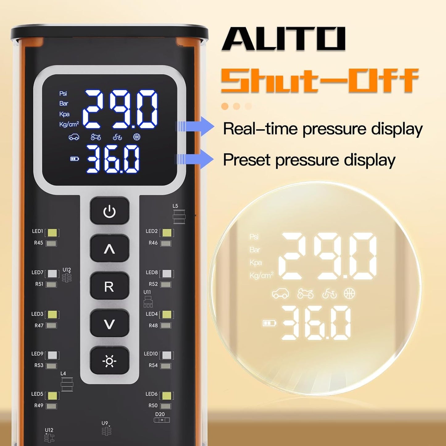 Tire Inflator Portable Air Compressor, Air Pump for Car Tires 5X Faster 150 Psi Digital Pressure Gauge, LED Light and Auto Shut-off Cordless Pocket Portable Pump for Car, Motorcycle, Bike, Balls etc.