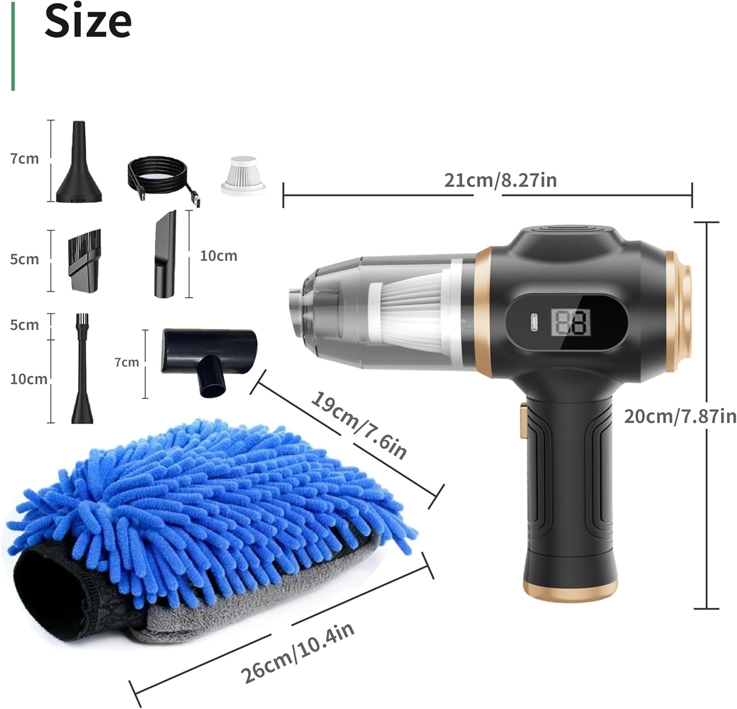 Car Vacuum Portable Cordless, Handheld Vacuum Cordless with Microfiber Wash Mitts, 6 Nozzles, Mini Car Vacuum Cleaner for Auto Interior Detailing