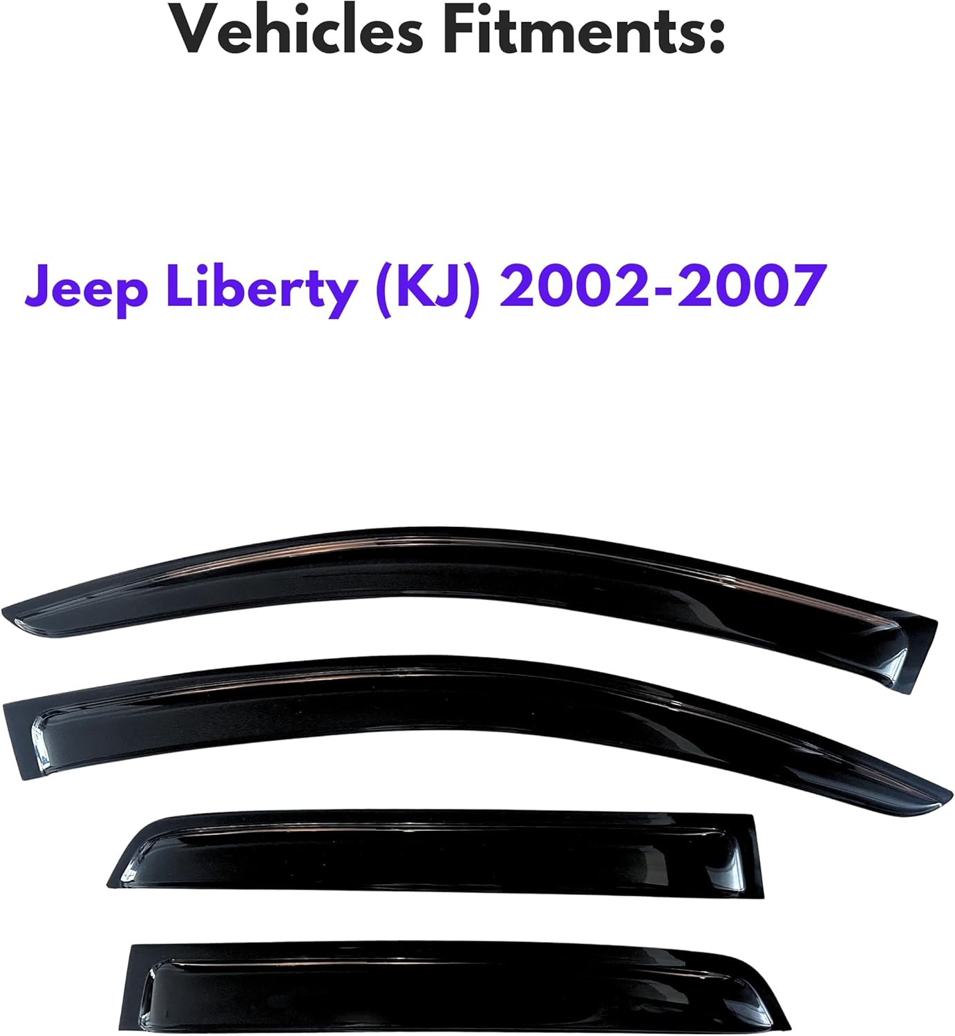 KPY Window Visors Compatible with Jeep Liberty (KJ) 2002-2007, 4PC Rain Guard Side Vent Deflectors Tape-On Style, 2002 2003 2004 2005 2006 2007