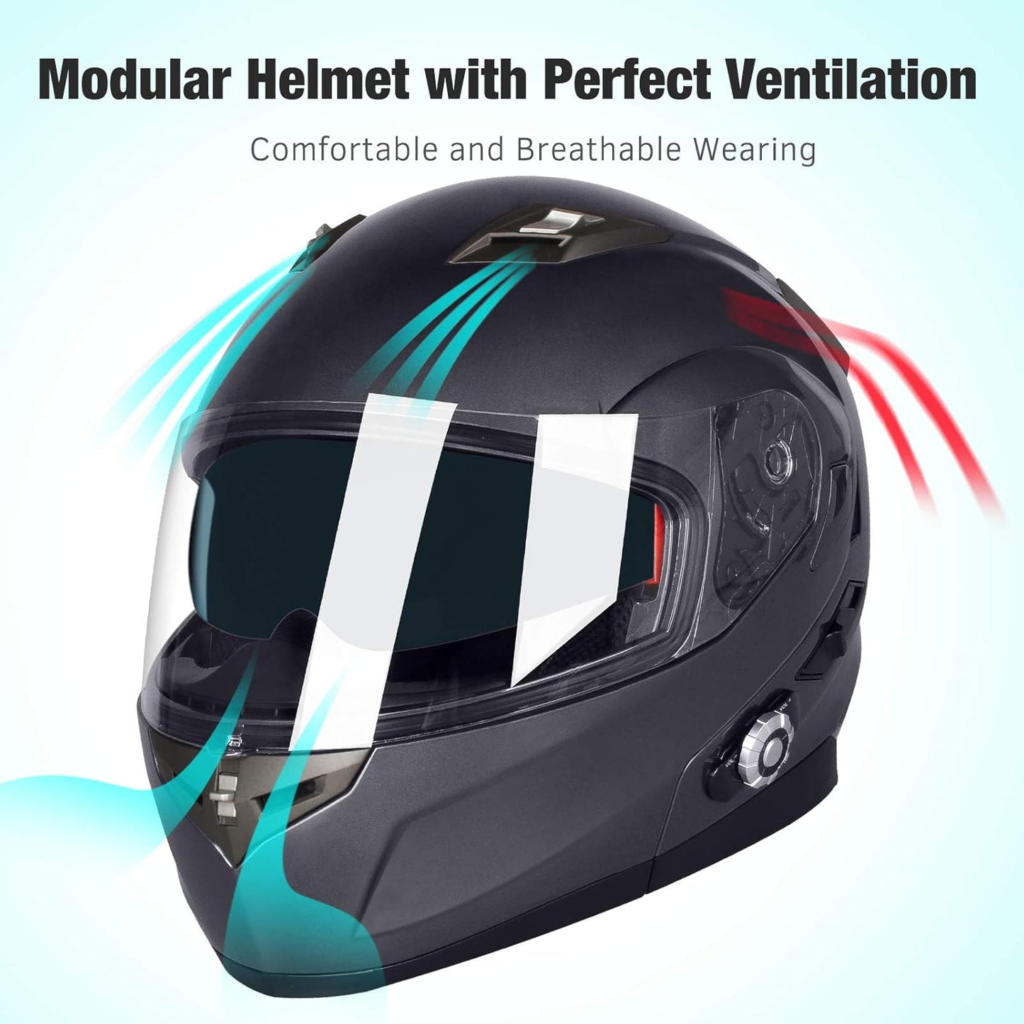 FreedConn BM2-S Bluetooth Motorcycle Helmet, Flip-Up Modular Motorbike Helmet, 500M Connectivity for 2-3 Riders, Voice Dial, Hands-Free Call, MP3, FM, DOT Certified ( Medium, Gray)
