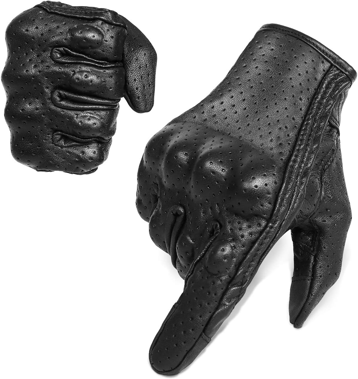 Full finger Goat Skin Leather Touch Screen Motorcycle Gloves Men/Women S,M,L,XL,XXL (Perforated, XL)