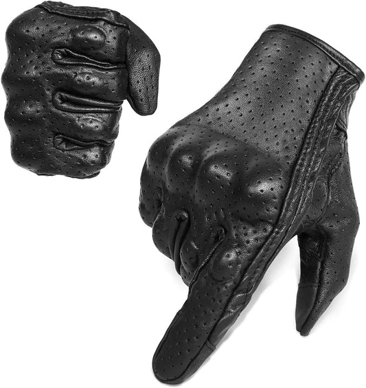 Full finger Goat Skin Leather Touch Screen Motorcycle Gloves Men/Women S,M,L,XL,XXL (Perforated, XXL)