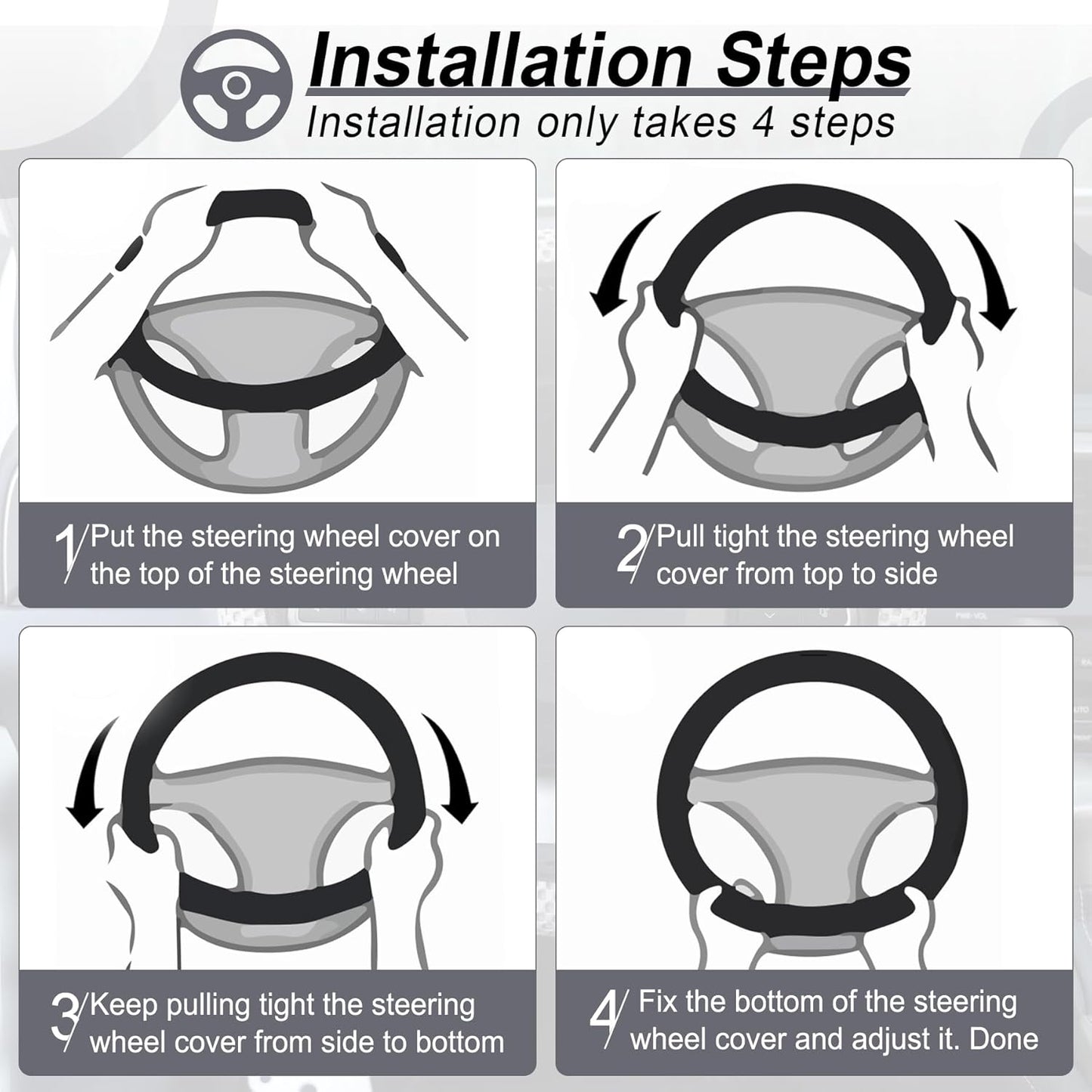 alpmosn Elastic Stretch Steering Wheel Cover, Breathable Microfiber Ice Silk, Anti-Slip, Odorless, Easy Carry, Universal Interior Accessories Steering Wheel Cover for Women & Men (Grey)