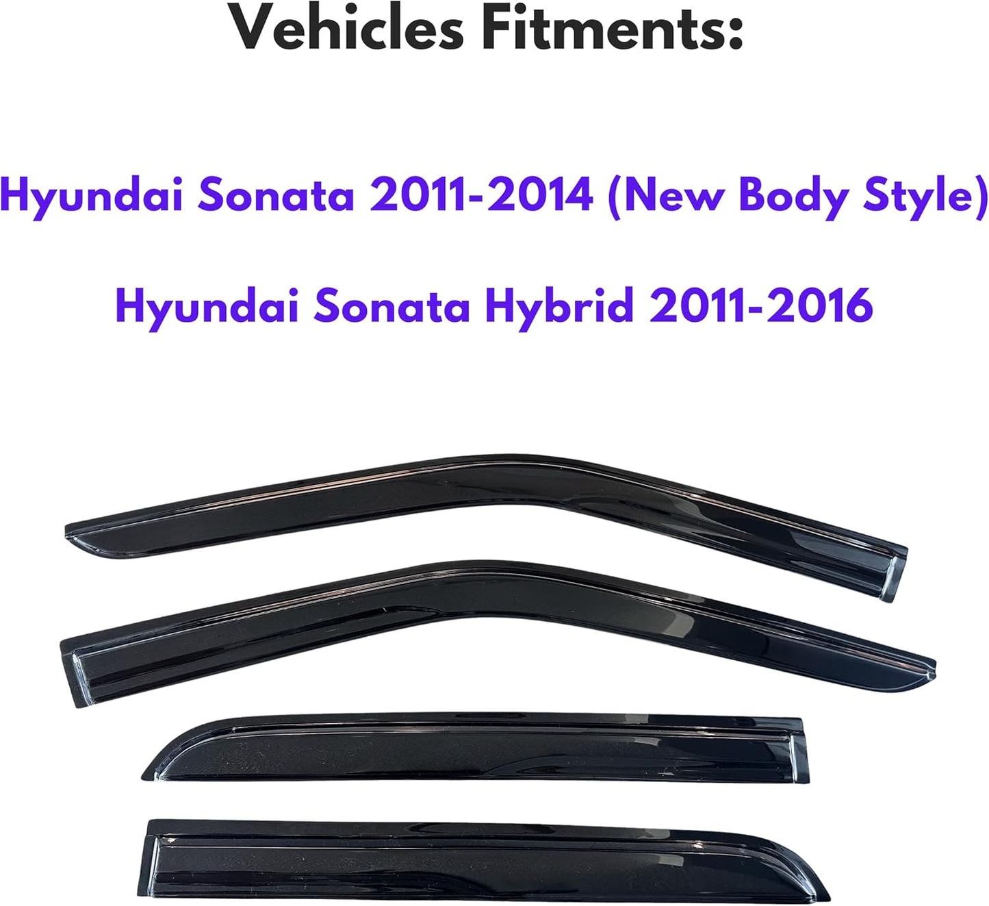 KPY Window Visor Compatible with Hyundai Sonata 2011-2014 (New Body Mugen Style) & Sonata Hybrid 2011-2016, 4PC Rain Guard Side Window Vent Deflector Tape-On Mugen Style, 2011 2012 2013 2014 2015 2016