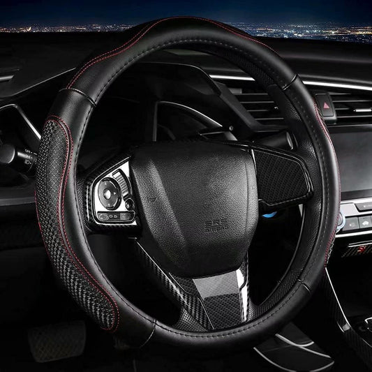 Leather - Car Steering Wheel Cover 15 inch Universal Fit Microfiber Steering Wheel Cover Anti-Slip, Soft, Breathable, Full Surround Car Wheel Cover (Red)