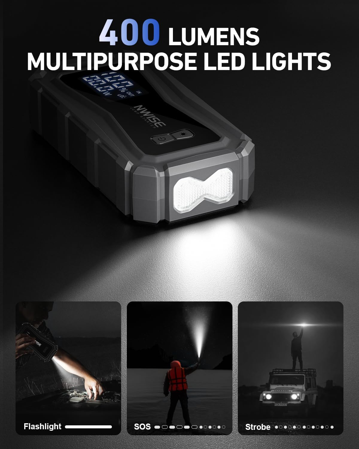 NWISE Car Jump Starter, 6000A Peak 25800mAh Portable Battery Starter (Up to 10L Gas or 8L Diesel Engine) with Smart Safety Jumper Clamps,12V Jump Boxes Large Screen with 45W Fast Charging