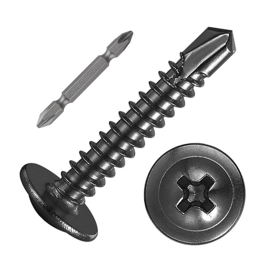 (200Pcs)#8×1” for Sheet Metal Self-Tapping Screws 410 Black Stainless Steel Truss Head High-Strength Quick Tapping
