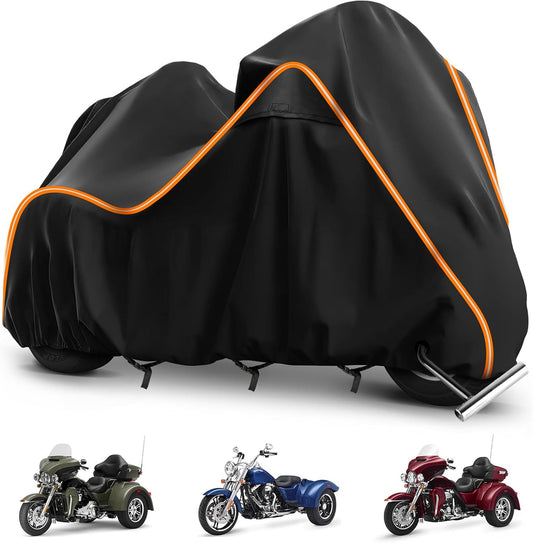 420D Motorcycle Cover for Trike Models Freewheeler, Tri Glide Ultra and CVO Version, Outdoor Bike Cover Windproof Heavy Duty Waterproof Protection(with Antenna Openings&Exhaust Heat Insulation)