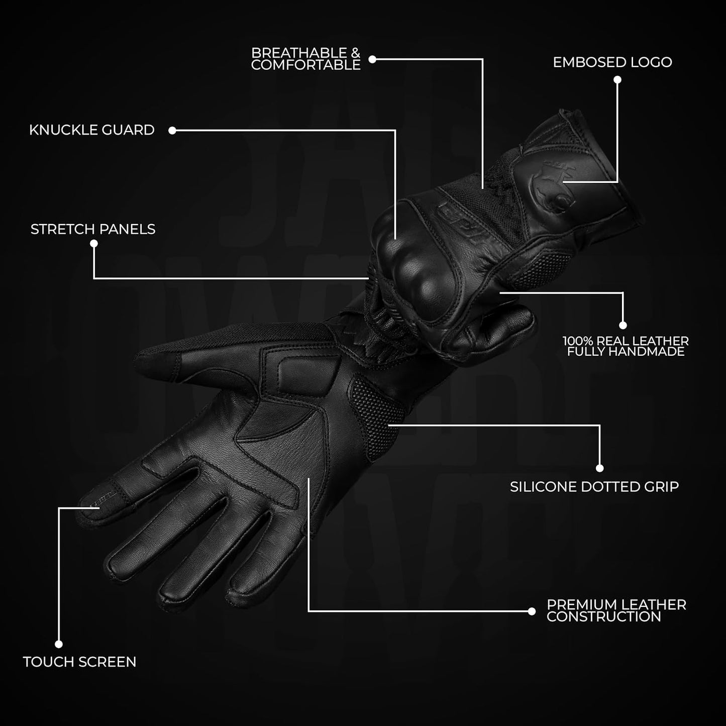 J.A.G. Motorcycle Gloves - Premium Leather Perforated Motorcycle Gloves for Men with Knuckle Protection | Touchscreen Motorbike Riding Gloves