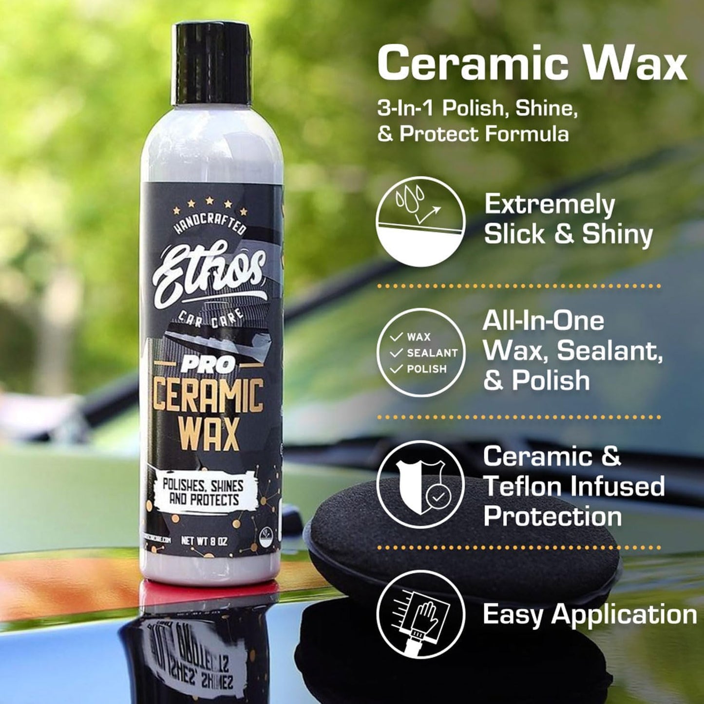 Ethos Ceramic Wax - Aerospace Coating Protection | Ceramic Polish and Top Ceramic Coat | Ceramic Car Coating | Slick, Hydrophobic Finish