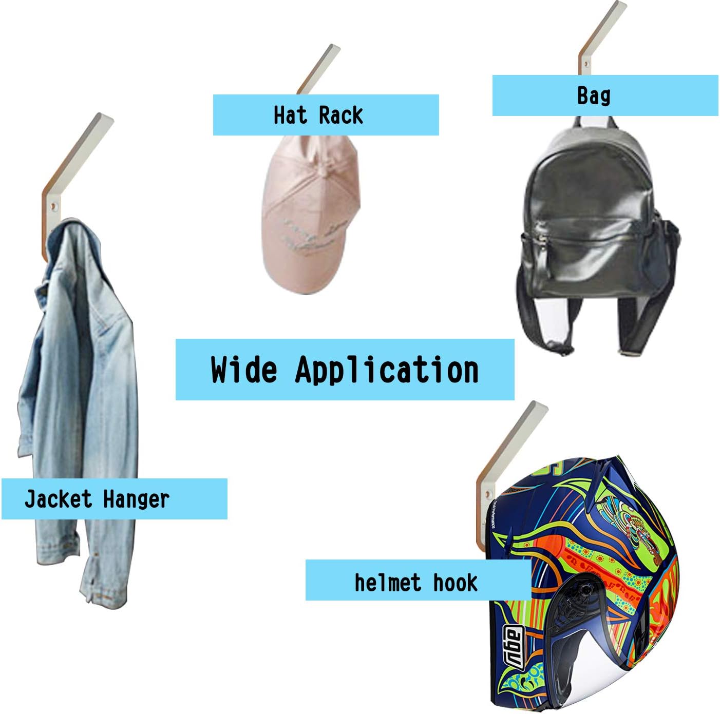 EBaokuup 6 Set Helmet Holder - Wall Mounted Motorbike Helmet Storage Rack with Mounting Screws (6 Hooks + 12 Screws)