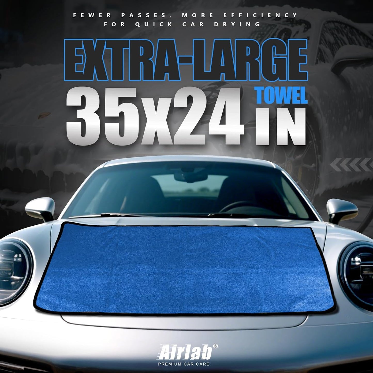 Airlab Microfiber Towels for Cars Wash Drying Thick Plush Cleaning Cloth Auto Detailing Super Absorbent for Interior & Exterior Lint Free, Streak Free, 35 x 24 Inch, 500 GSM, Pack of 2