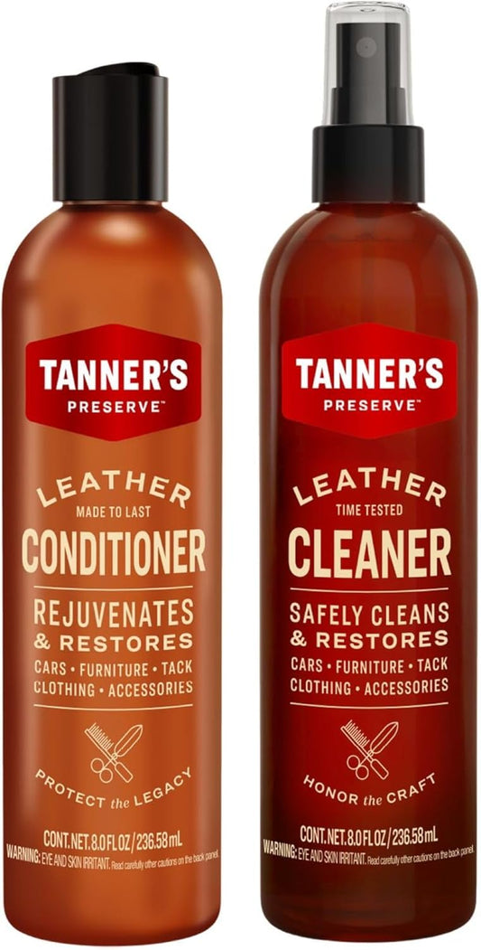 Tanner's Preserve Leather Cleaner & Conditioner Duo Pack, Cleans, Rejuvinates & Restores Finished Leather, Use for Cars, Furniture & More, 2X 8 Fl Oz