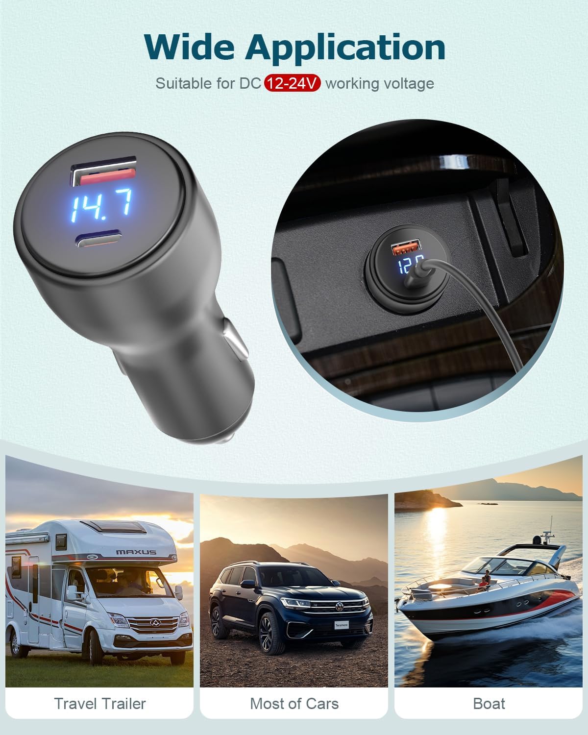 3 in 1 Starlink Mini Cable Cigarette Lighter 10FT Car Adapter for Starlink Mini USB C to DC Power Cable and Car Charger Smart Boost 12V to 20V/100W with Voltmeter USB C 100W/USB A 18W Port 18AWG 3M