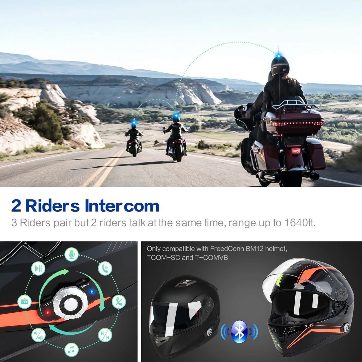 Bluetooth Motorcycle Helmet FreedConn BM12 DOT Full Face Bluetooth Helmets Motorcycle Dual Visor Helmet with Integrated Intercom System/ 2~3 Riders Pair/ 500M/ FM/ MP3/ Voice Dial (Multi-Color, XXL)