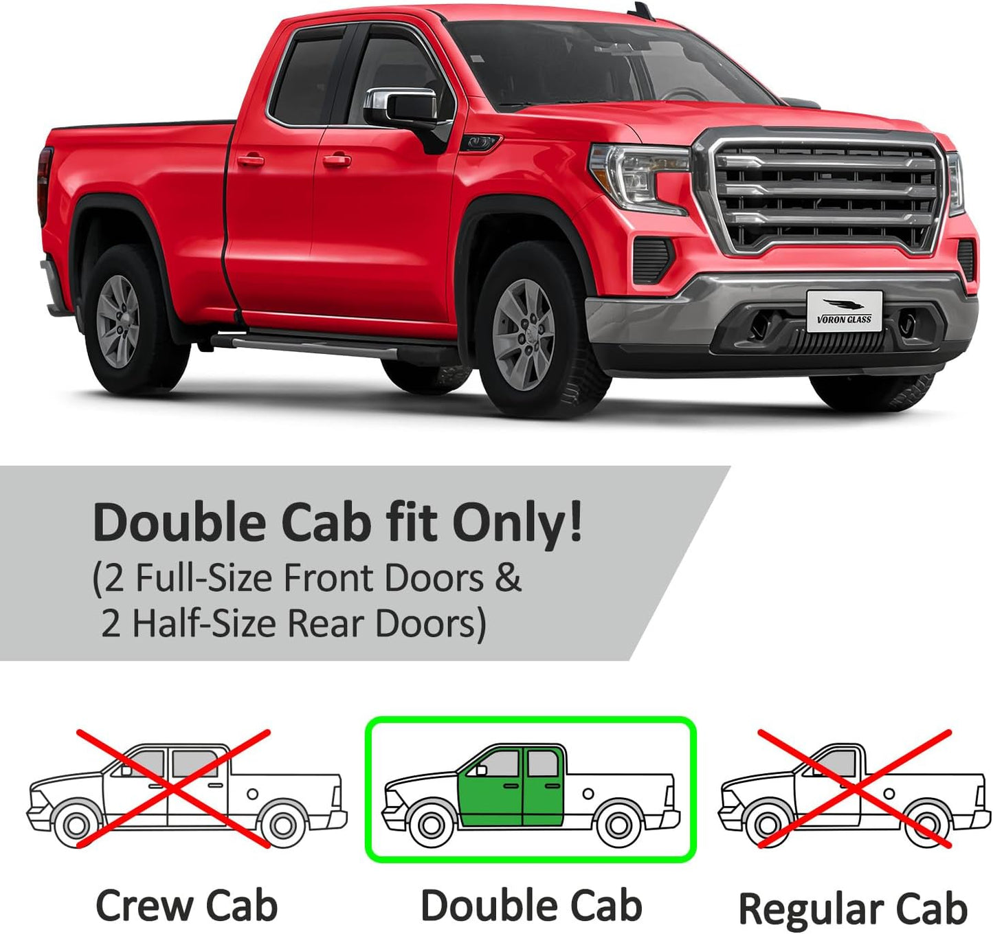 Voron Glass in-Channel Extra Durable Rain Guards for Trucks GMC Sierra 1500 2019-2025 Double Cab, Window Deflectors, Vent Window Visors, 4 Pieces - 230091v