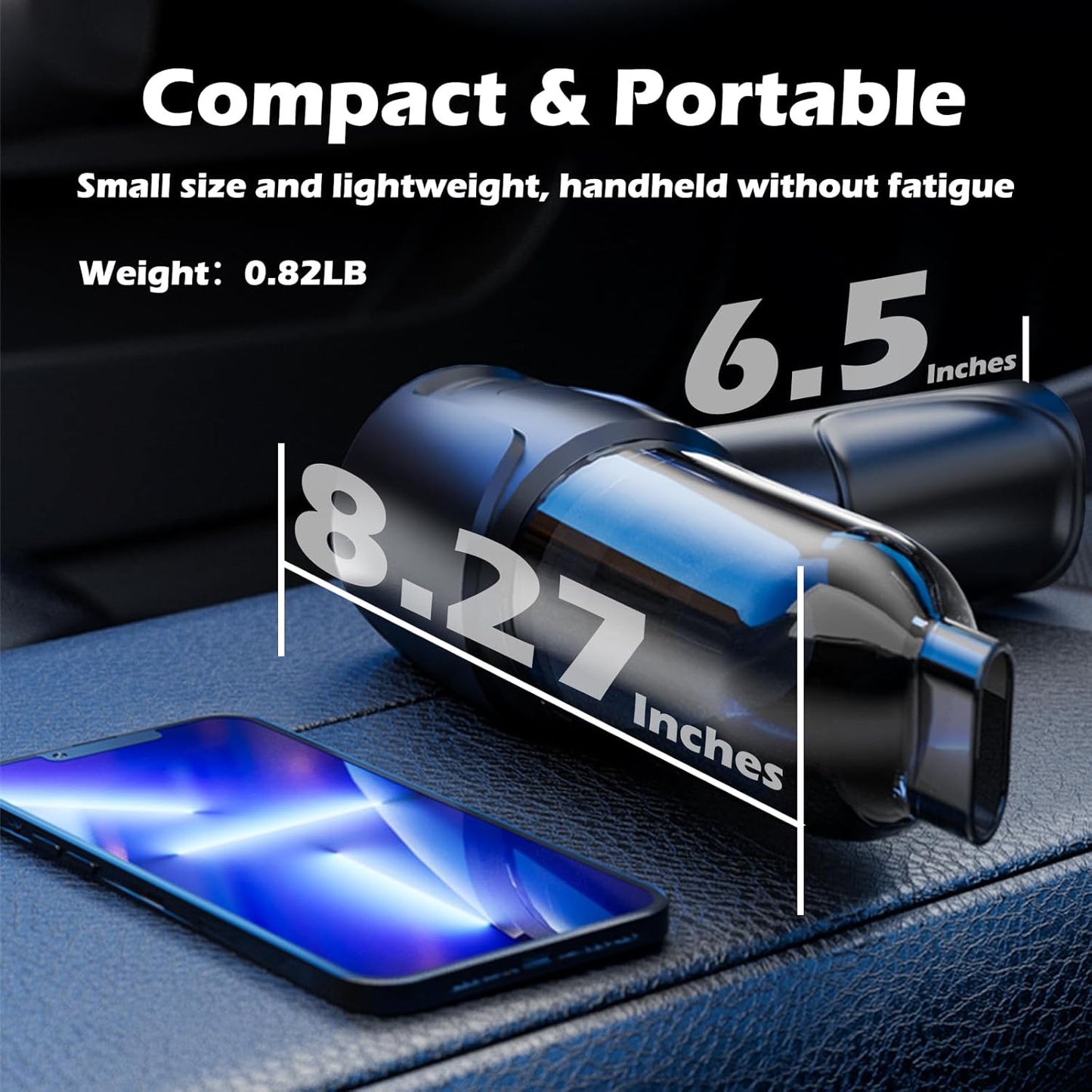 Car Vacuum Portable Cordless, 16000PA Powerful Suction, 5 in 1 Mini Handheld Vacuum Cleaner, Small Car Vacuum Cleaner, Brushless Motor, Air Duster, 4000mAh, Dual Filter, for Cars,Home,Office,Pet