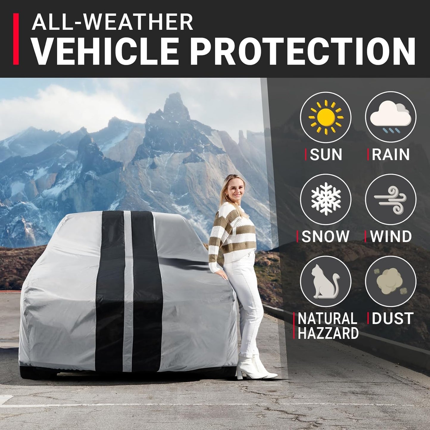 iCarCover Custom Car Cover for Pontiac Tempest Wagon (1961-1963) Waterproof All-Weather Rain Snow UV Sun Protector Full Exterior Indoor Outdoor Car Cover (Stripe - Gray/Black)