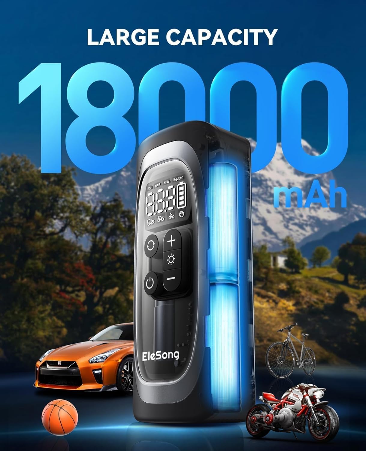 Tire Inflator Portable Air Compressor, 150PSI Air Pump for Car Tires with Digital Pressure Gauge, Bike Tire Pump with LED Light, Auto Shut-Off, Portable Tire Inflator for Car, Bike, Motorcycle, Ball