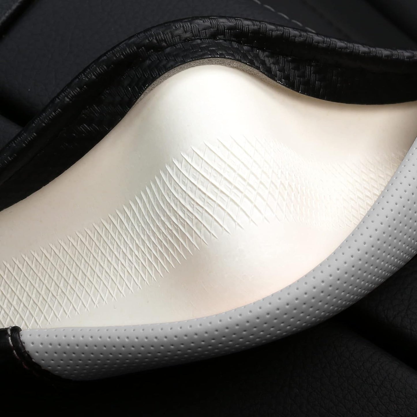 Car Steering Wheel Covers for Women Girl Padded Carbon Fiber PU Leather Cute Cartoon Auto Interior Accessories for Jeep, Truck, Universal, Anti Slip, White, Large Size 15.5-16"(39-41cm)