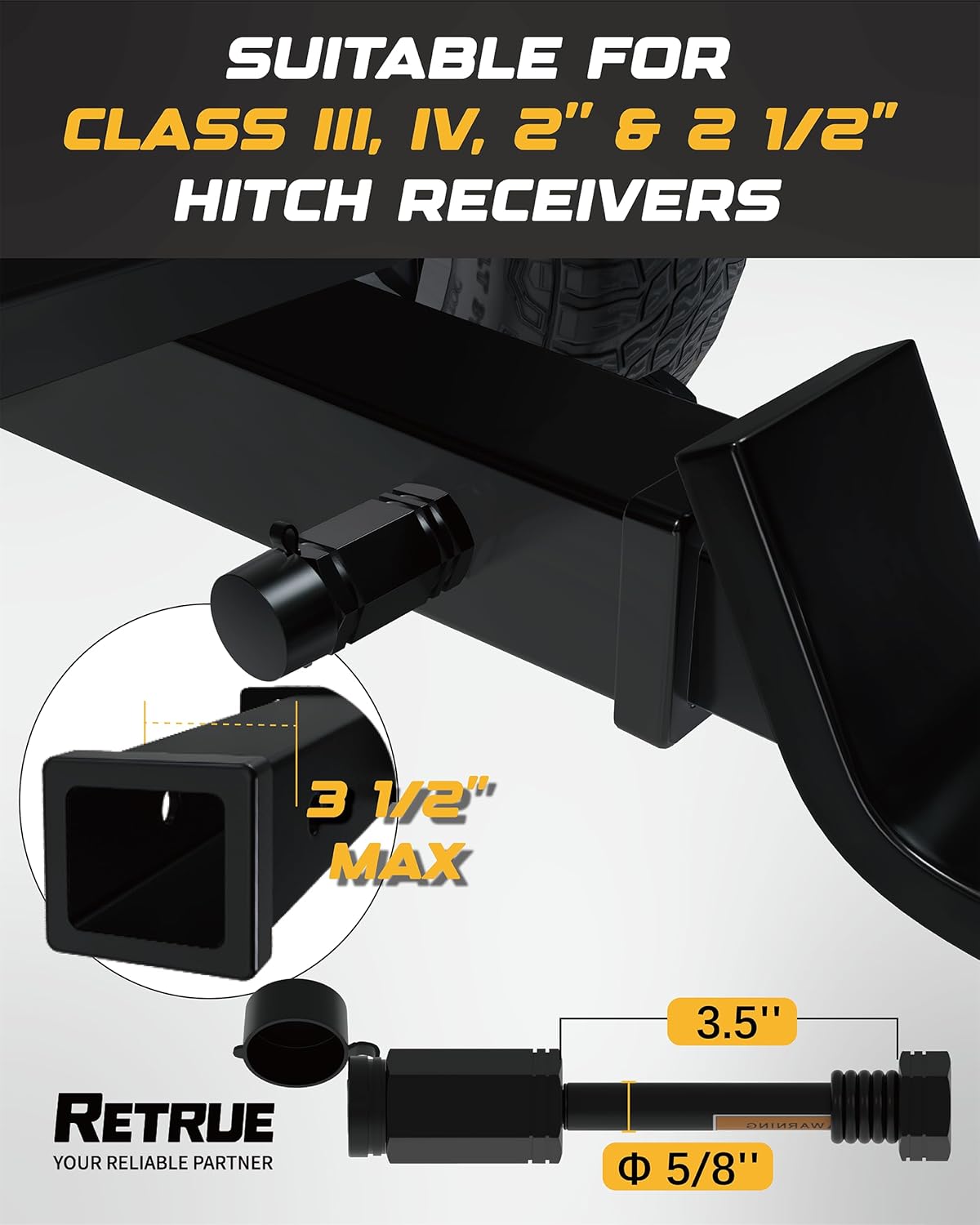 RETRUE Heavy-Duty Trailer Hitch Locks - 5/8" Pin for 2" and 2-1/2" Class III-IV Receivers, Includes 5 O-Rings and Weatherproof Caps, Ideal Trailer Accessories, 2 Pack