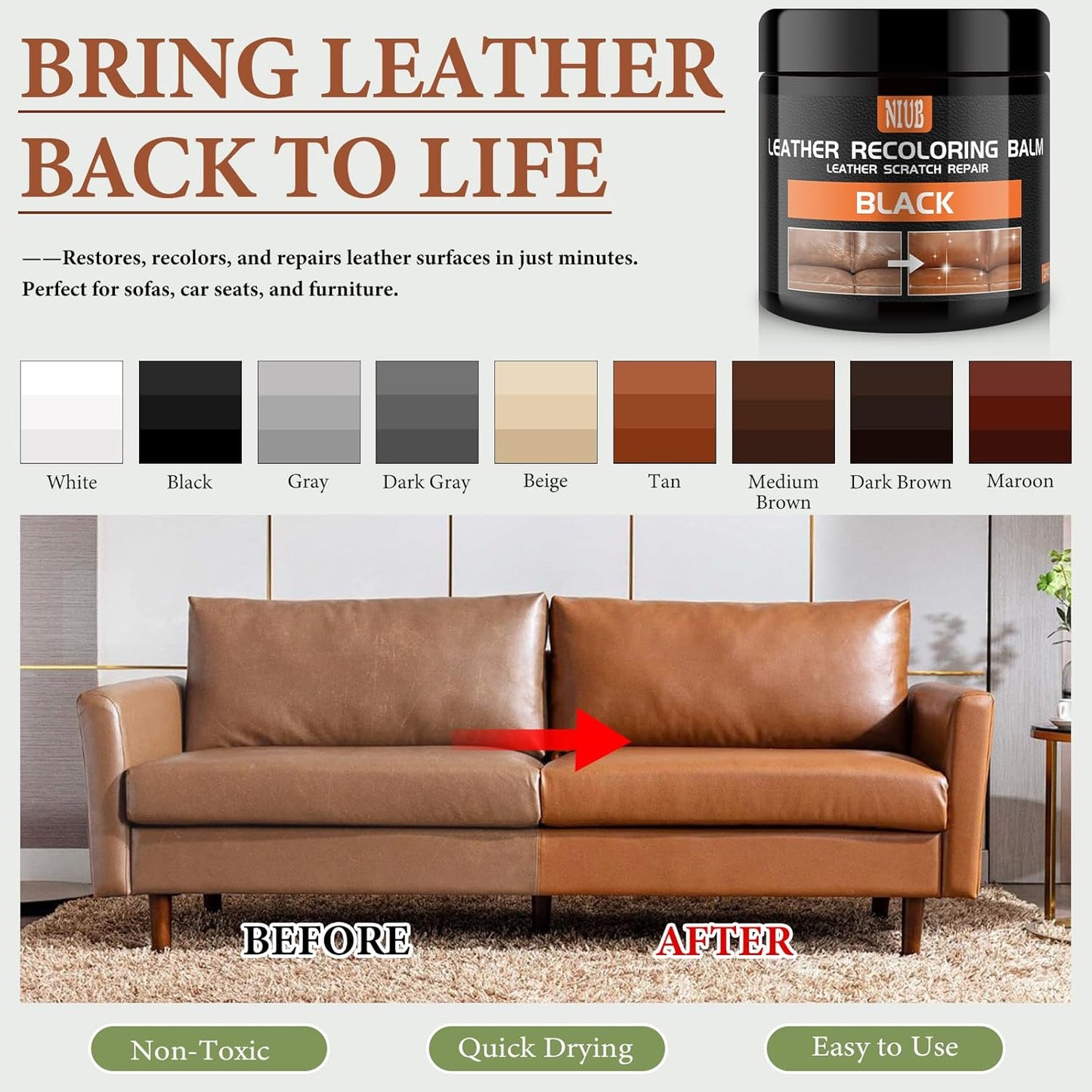 Leather Recoloring Balm Leather Color Restorer Scratch Repair Leather Paint for Furniture Couches Car Seats Shoes Bags Leather Dye and Restorer Restores Faded and Scratched Leather-Beige