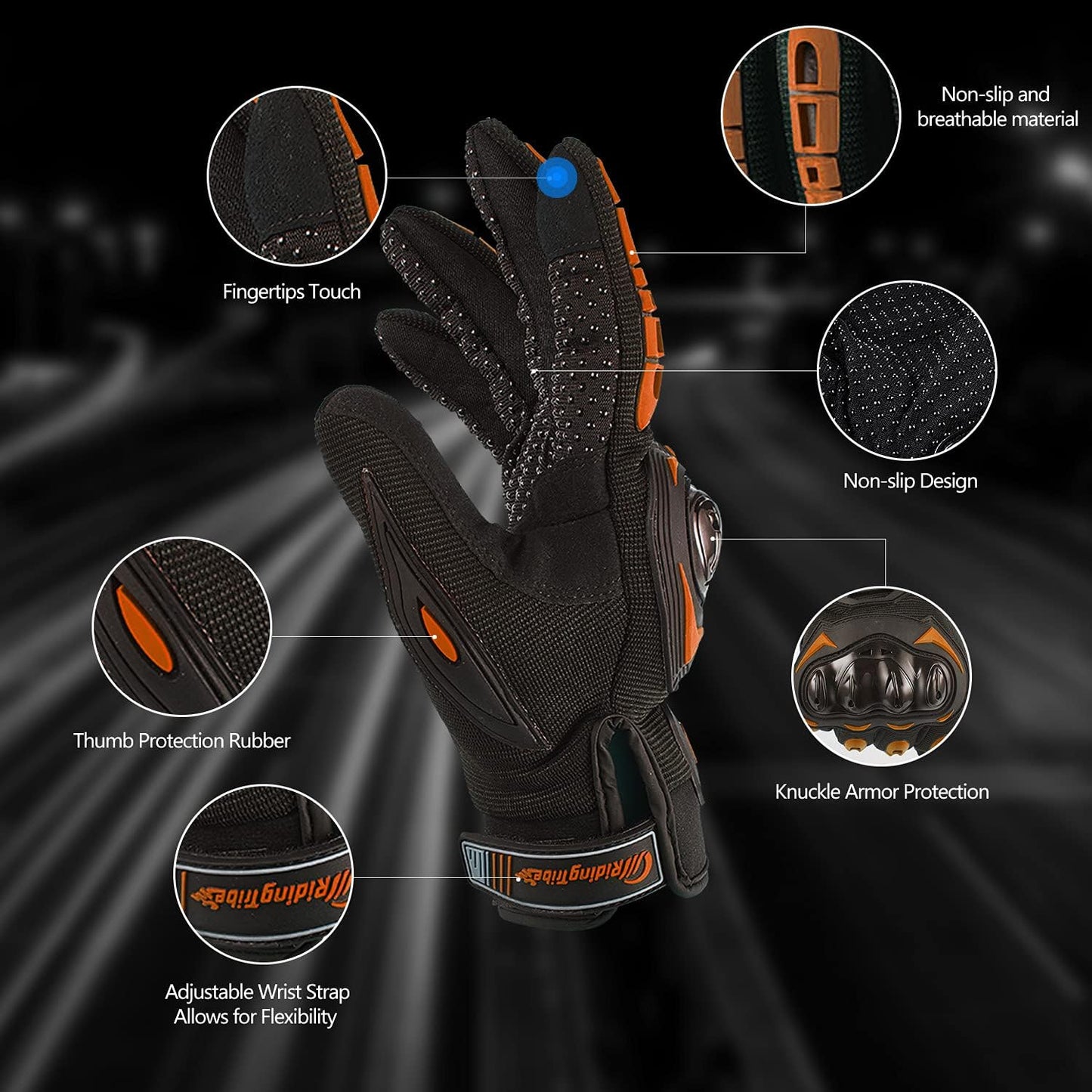Motorcycle Gloves for Men and Women Full Finger Touchscreen Mountain Dirt Bike Gloves for Powersports BMX ATV MTB Driving Motocross Cycling Gloves(XXL, Orange)