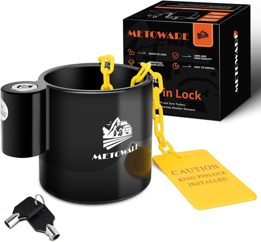 METOWARE 5th Wheel King Pin Lock with Warning Tag for 5th Wheel, RVs, Semi Trailers and Campers (Black)
