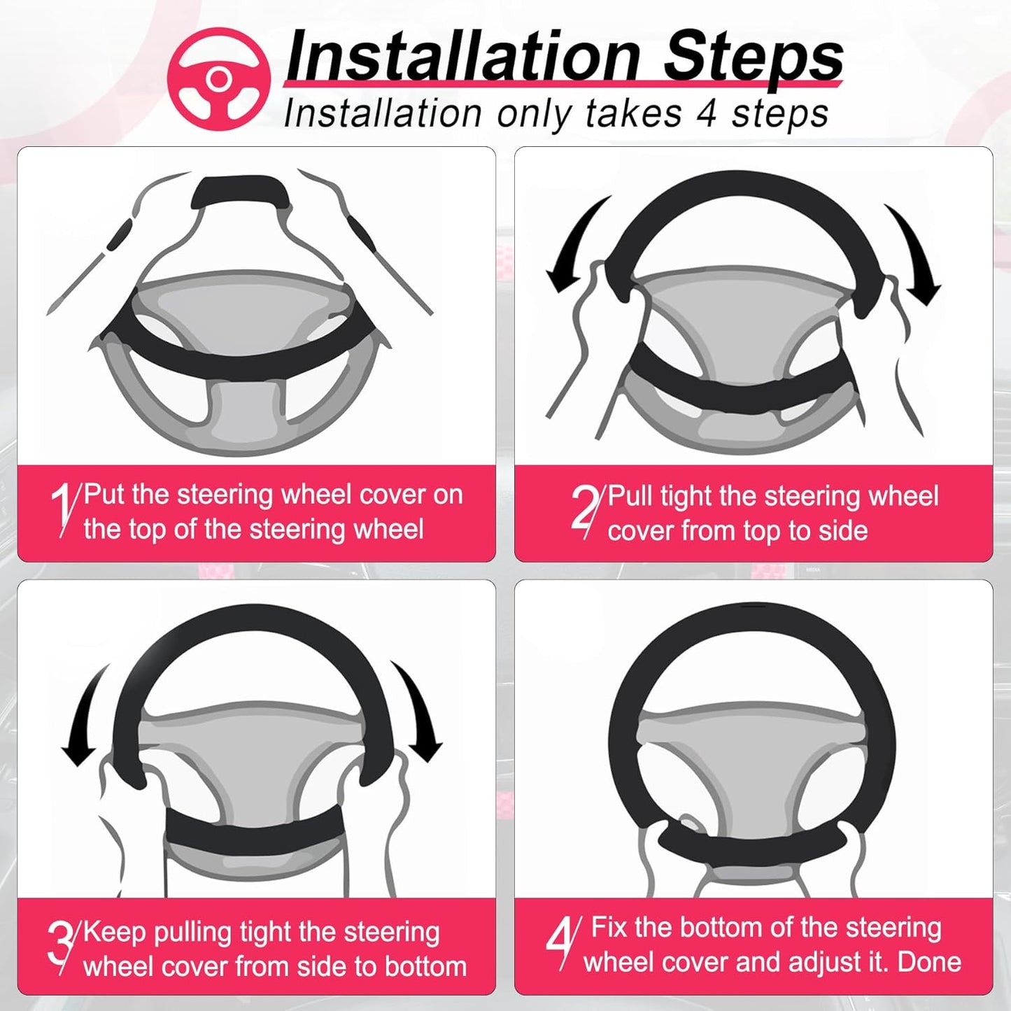 alpmosn Elastic Stretch Steering Wheel Cover, Universal Interior Accessories Steering Wheel Cover for Women & Men, Breathable Microfiber Ice Silk, Anti-Slip, Odorless, Easy Carry(Rose Red)